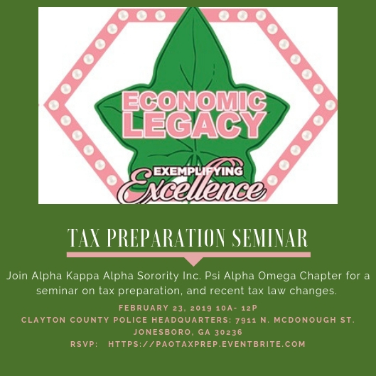 Tax Preparation Seminar Psi Alpha Omega Chapter of Alpha Kappa