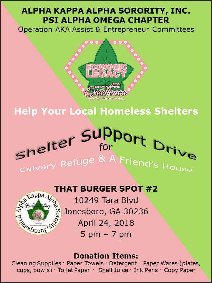 Shelter Support Drive Psi Alpha Omega Chapter of Alpha Kappa