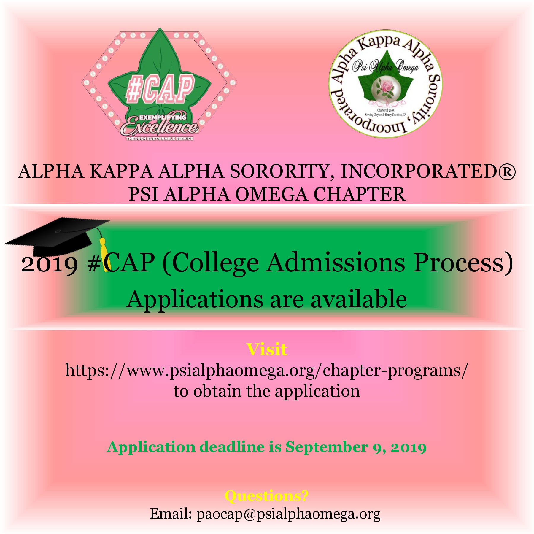 Caps Application Due Psi Alpha Omega Chapter of Alpha Kappa